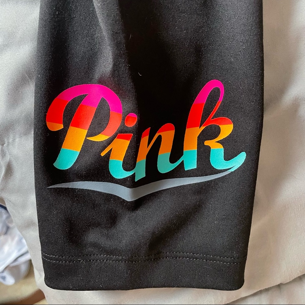 PINK Black Leggings With Multicolor Logo